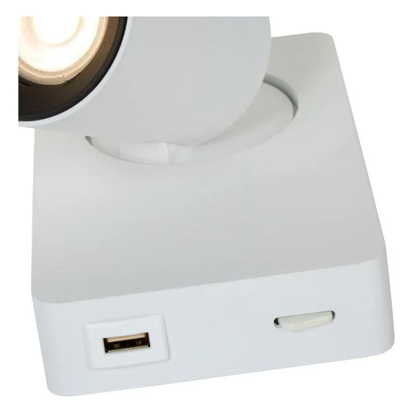 Lucide NIGEL - Bedside lamp / Wall light - LED Dim to warm - GU10 - 1x5W 2200K/3000K - With USB charging point - White - detail 3